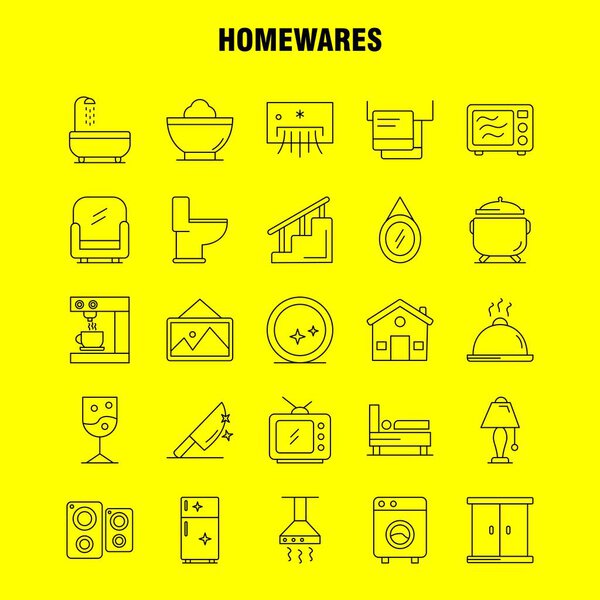 Home wares Line Icons Set For Infographics, Mobile UX/UI Kit And Print Design. Include: Appliances, Home, Home Ware, House, Pan, Bathroom, Furniture, Icon Set - Vector