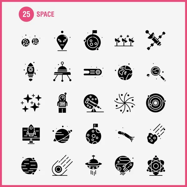 Набір Іконок Твердий Glyph Простір Інфографіки Мобільні Kit Друку Дизайн — стоковий вектор
