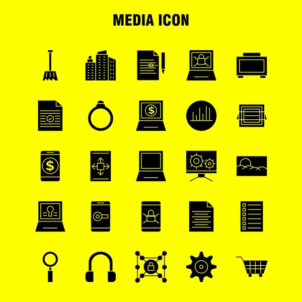 Media Pictogram Solide Glyph Icons Set Voor Infographics Mobiele Kit — Stockvector