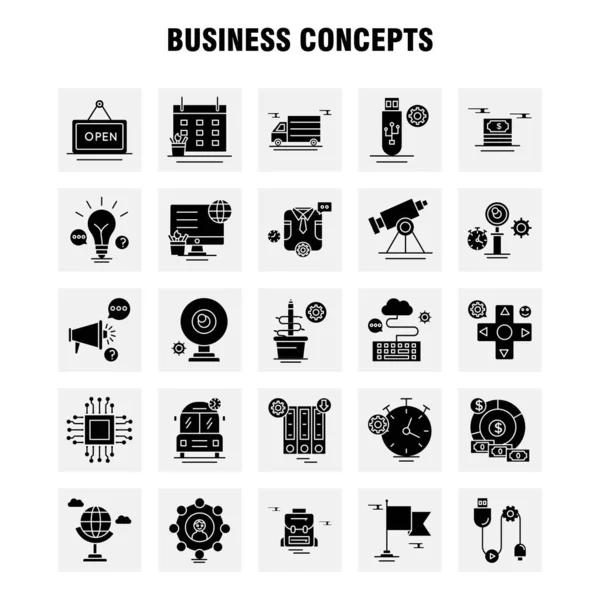 Concepts Affaires Icônes Glyphe Solide Ensemble Pour Infographie Kit Mobile — Image vectorielle