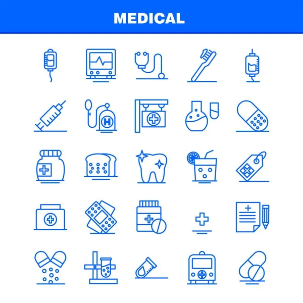 Set Icoane Linie Medicală Pentru Infografică Kit Mobil Design Imprimare — Vector de stoc