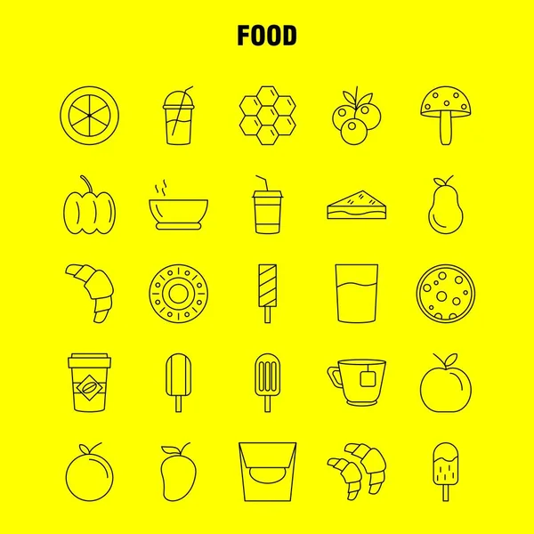 Web 打印和移动 套件的食品线图标 羊角面包 冰淇淋 象形文字包 — 图库矢量图片