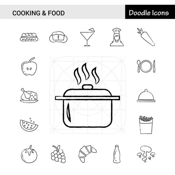 Set Iconos Cocina Comida Dibujados Mano — Vector de stock