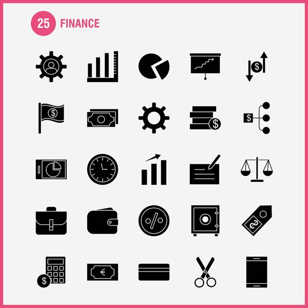 Finance Solid Glyph Icons Set For Infographics, Mobile UX/UI Kit And Print Design. Include: Pie Chart, Graph, Business, Presentation, Bell, Ringing, Ring, Collection Modern Infographic Logo and Pictogram. - Vector