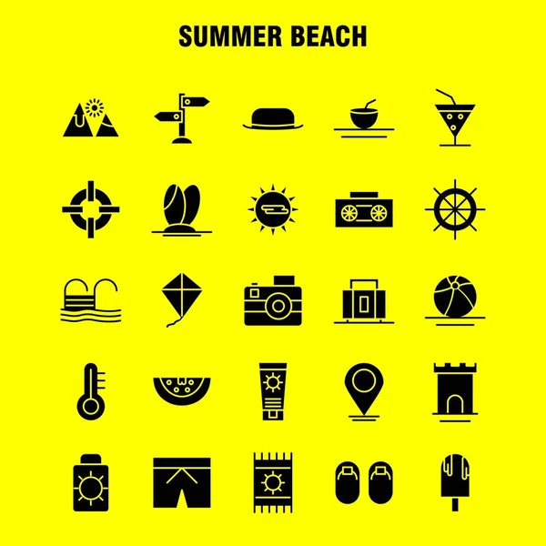 Summer Beach Solid Glyph Icon Web Print Mobile Kit Tales — Vector de stock