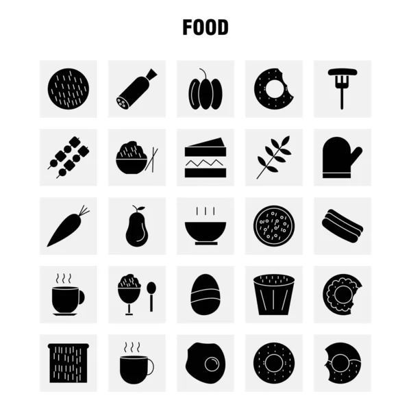 Set Iconos Glifos Sólidos Para Alimentos Para Infografías Kit Móvil — Vector de stock