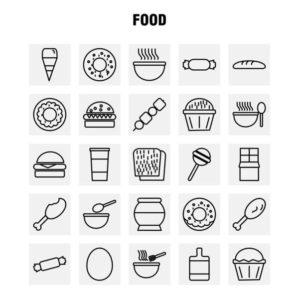 Food Line Icons Set Infographics Mobile Kit Print Design Dalam - Stok Vektor