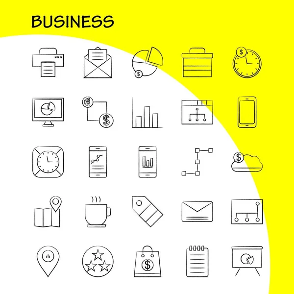 Business Hand Drawn Icons Set Infographics Mobile Kit Print Design — стоковый вектор