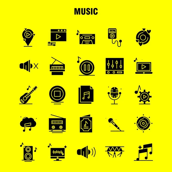 Music Solid Glyph Icons Set Infographics Mobile Kit Print Design — стоковый вектор