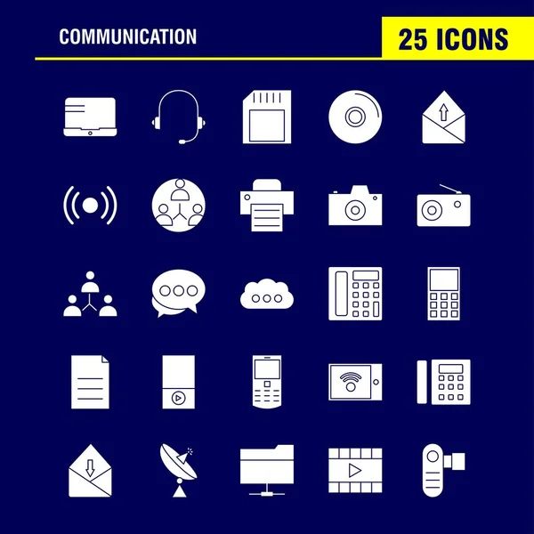 Conjunto Iconos Glifos Sólidos Comunicación Para Infografías Kit Móvil Diseño — Archivo Imágenes Vectoriales