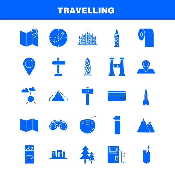 旅行固体字形图标设置为信息图形 套件和打印设计 方向板 交通委员会 Epps — 图库矢量图片