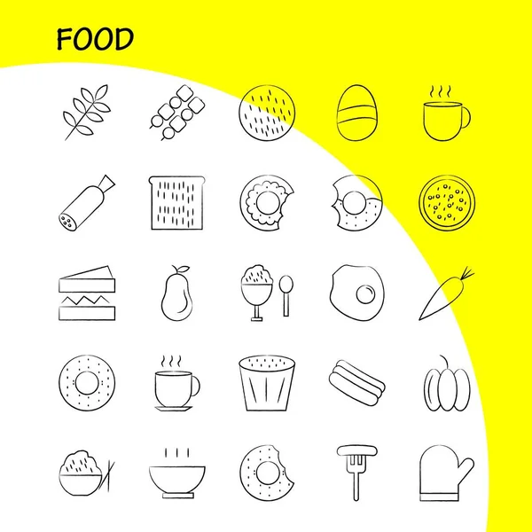 Jedzenie Ręcznie Rysowane Ikony Zestaw Infografik Mobilnych Kit Projektowania Druku — Wektor stockowy