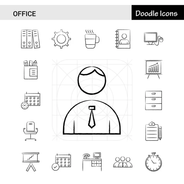 Sor Office Kézzel Rajzolt Icon Set — Stock Vector