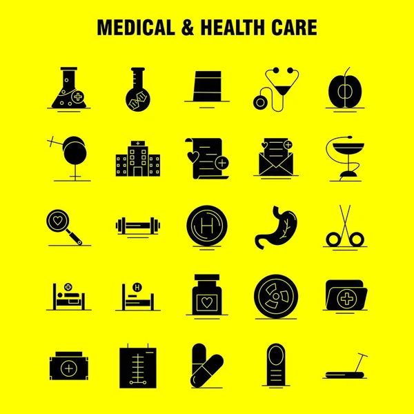 医疗和保健固体字形图标的网络 打印和移动 象形文字包 — 图库矢量图片