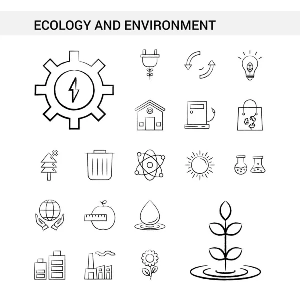 Ecology Enviroment Hand Drawn Icon Set Style Isolated White Background — Stock Vector