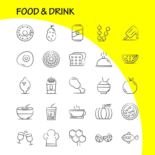 Conjunto Ícones Desenhados Mão Alimentos Bebidas Para Infográficos Kit Móvel — Vetor de Stock