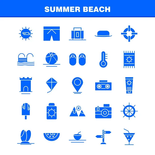 Summer Beach Solid Glyph Icon Web Print Mobile Kit Например — стоковый вектор