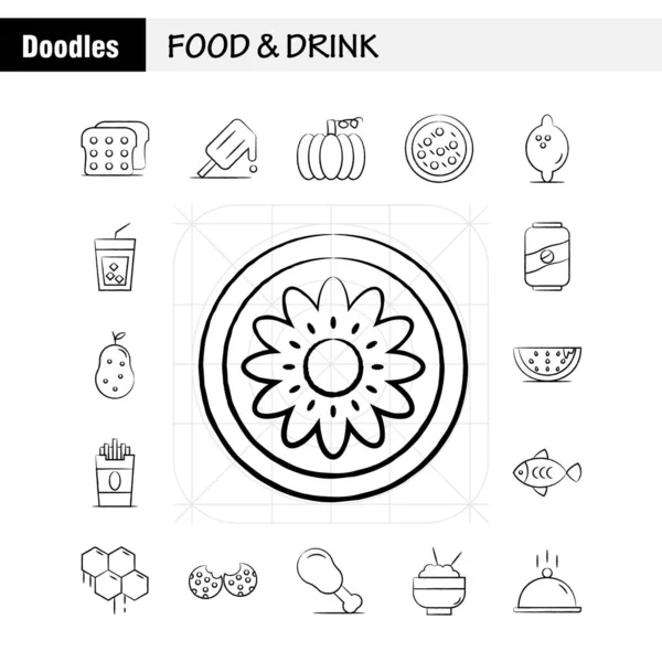Los Iconos Dibujados Mano Comida Bebida Fijaron Para Las Infografías — Vector de stock