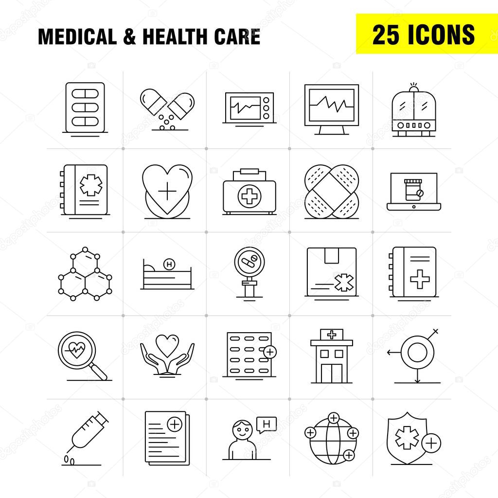 Medical And Health Care Line Icon for Web, Print and Mobile UX/UI Kit. Such as: Medical, File, Report, Hospital, Research, Medical, Heart, Beat, Pictogram Pack. - Vector