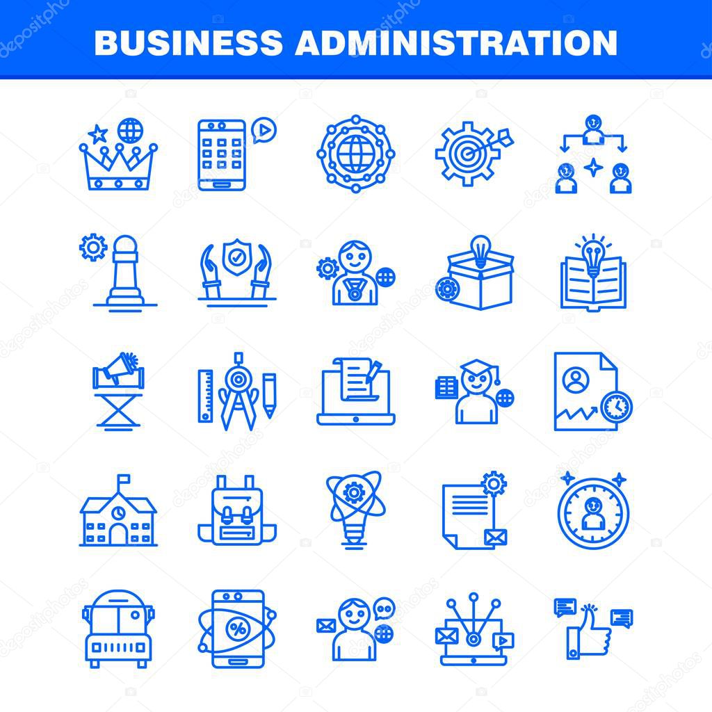 Business Administration Line Icons Set For Infographics, Mobile UX/UI Kit And Print Design. Include: School Bag, Bag, School, Education, Document, Setting, File, Eps 10 - Vector