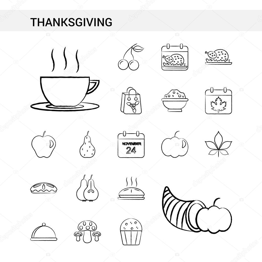 Thanksgiving  hand drawn Icon set style, isolated on white background. - Vector