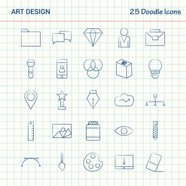 Sanat ve tasarım 25 Doodle simgeler. Elle çizilmiş iş Icon set