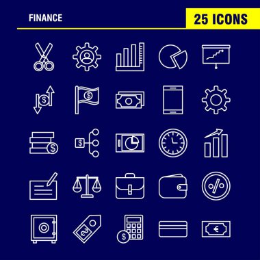 Finans satır Icons Set Infographics, mobil Ux/UI için Kit ve baskı tasarımı. Şunları içerir: pasta grafik, grafik, iş, tanıtım, çan, zil, yüzük, koleksiyon Modern Infographic Logo ve piktogram. -Vektör