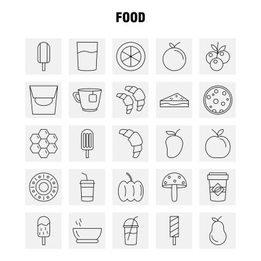 Web, baskı ve mobil Ux/UI için gıda hattı simge seti. Gibi: ay çöreği, yemek, yemek, buz, dondurma, yemek, krem, piktogram paketi. -Vektör