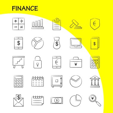 Finans elle çizilmiş simgeler kümesi Infographics, mobil Ux/UI için Kit ve baskı tasarımı. Şunları içerir: Dolar, para, para, çiçek, satış, bulut, indirim, Satılık koleksiyonu Modern Infographic Logo ve piktogram. -Vektör