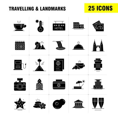Seyahat ve yerler sağlam karakter simgesi Web, baskı ve mobil Ux/UI için Kit. Gibi:, otel, cam, sağlık, çay, kek, kahve, sıcak, piktogram paketi iç. -Vektör