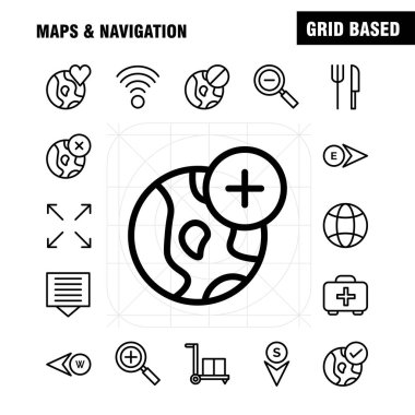 Haritalar ve gezinti satır Icon Pack için tasarımcılar ve geliştiriciler. Gıda, çatal, mutfak, bıçak, araçlar, ok, taşıyan, yön, vektör simgeleri