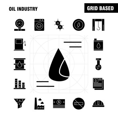 Petrol sanayi katı glif Icon Pack için tasarımcılar ve geliştiriciler. Ağırlık, ölçek, ağırlık, Dock, fabrika, sanayi, hırsızı, üretim, simgelerin vektör