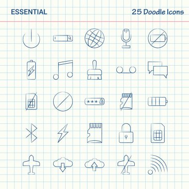Temel 25 Doodle simgeler. Elle çizilmiş iş Icon set