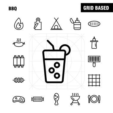 Barbekü satır Icon Pack için tasarımcılar ve geliştiriciler. Barbekü, Barbekü, yemek, sosis, cam, içki, Barbekü, limon, simgelerin vektör