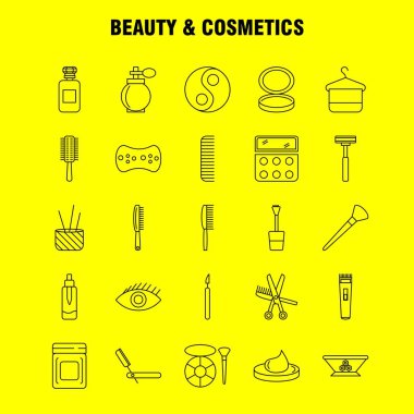 Güzellik ve kozmetik satır simgesi Web, baskı ve mobil Ux/UI için Kit. Gibi: kase, gıda, mutfak, güzellik, kozmetik, makyaj, toz, Puff, piktogram paketi. -Vektör