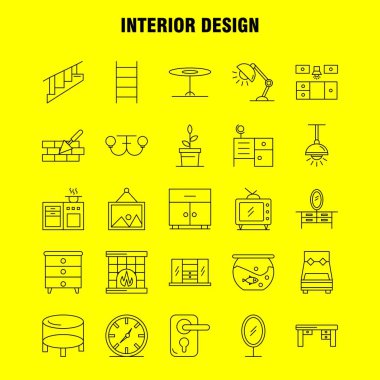 İç tasarım hat simgelerini belirlemek için Infographics, mobil Ux/UI Kit ve baskı tasarımı. Şunlardır: Yatak, dolap, mobilya, ev, gardırop, televizyon, Tv, ev, Icon Set - vektör