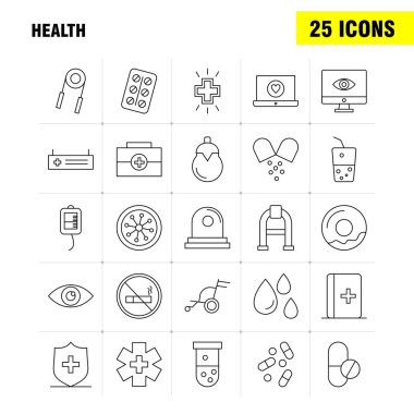 Web, baskı ve mobil Ux/UI için sağlık hattı simge seti. Gibi: Tıp, Tablet, ilaç, hastane, sağlık, tıp, hastane, hasta, piktogram paketi. -Vektör