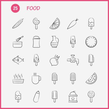 Gıda el çekilmiş Icons Set için Infographics, mobil Ux/UI Kit ve baskı tasarımı. Şunları içerir: Karides, gıda, deniz ürünleri, yemek, yemek, yemek, mutfak, koleksiyonu Modern Infographic Logo ve piktogram. -Vektör