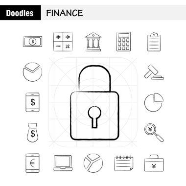 Finans elle çizilmiş simgeler kümesi Infographics, mobil Ux/UI için Kit ve baskı tasarımı. Şunları içerir: Dolar, para, para, çiçek, satış, bulut, indirim, Satılık koleksiyonu Modern Infographic Logo ve piktogram. -Vektör