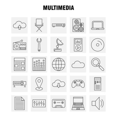 Multimedya satırı simgesi Web, baskı ve mobil Ux/UI için Kit. Gibi: disko topu, top, Disco, parti top, ekolayzer, Beat, piktogram paketi. -Vektör