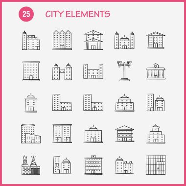 Şehir öğeleri elle çizilmiş Icons Set için Infographics, mobil Ux/UI Kit ve baskı tasarımı. Şunları içerir: Tower, Bina, şehir, Office, binalar, Tower, şehir, Office, Eps 10 - vektör
