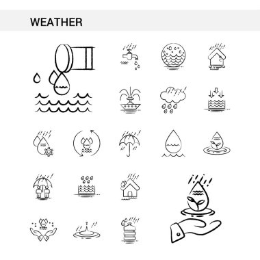 Hava el çekilmiş Icon set stil, beyaz arka plan üzerinde izole.