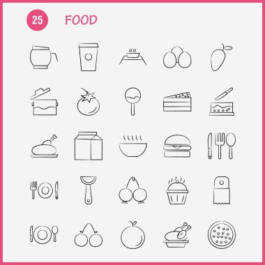 Gıda el çekilmiş Icons Set için Infographics, mobil Ux/UI Kit ve baskı tasarımı. Dahil: Baharat, biber, sıcak, biber, pasta, tatlı, yemek, yemek, koleksiyon Modern Infographic Logo ve piktogram. -Vektör
