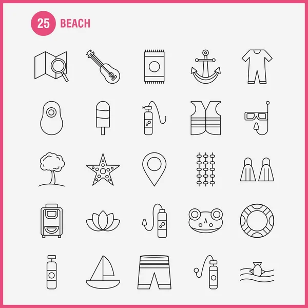 Icono de línea de playa para Web, Impresión y Móvil UX / UI Kit. Tales como: Sh — Vector de stock