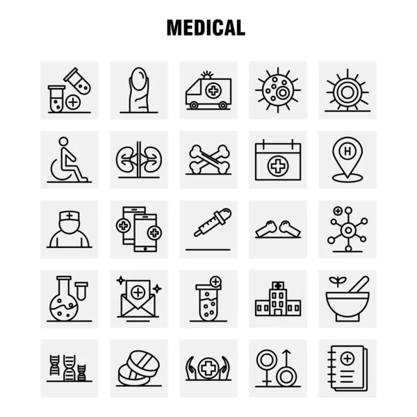 Serie Icone Della Linea Medica Infografica Kit Mobile Design Stampa — Vettoriale Stock