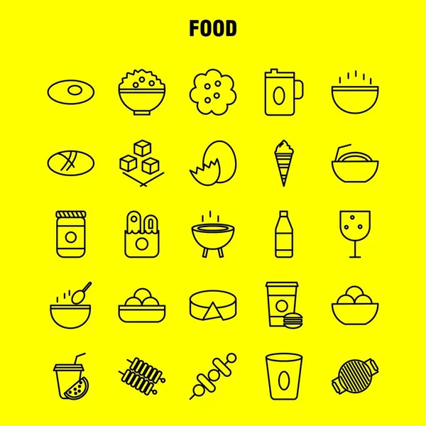 Icônes de ligne de nourriture réglées pour l'infographie, kit mobile d'UX / UI et Prin — Image vectorielle