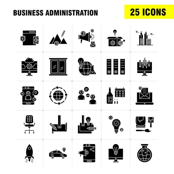 Conjunto Iconos Glifos Sólidos Administración Empresarial Para Infografías Kit Móvil — Archivo Imágenes Vectoriales