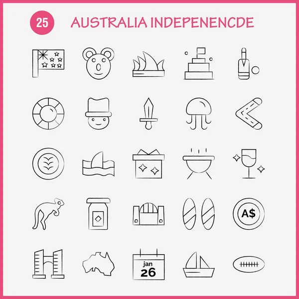 Australia Unabhängigkeit Handgezeichnetes Icon Pack Für Designer Und Entwickler Symbole — Stockvektor