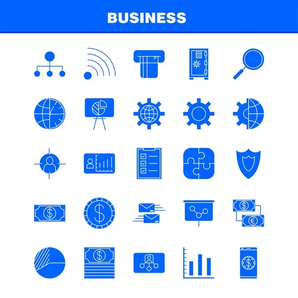 Business Solid Glyph Icons Set Infografica Mobile Kit Design Stampa — Vettoriale Stock