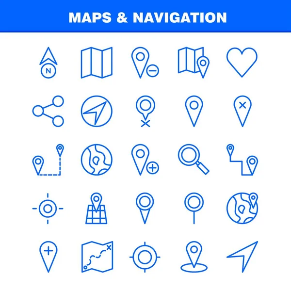 Mapy Navigační Linie Icon Pack Pro Návrháře Vývojáře Vektorové Ikony — Stockový vektor
